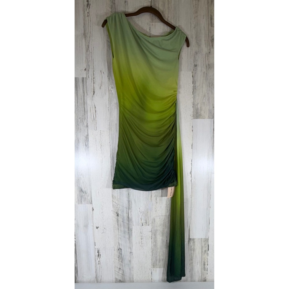 Shein Bae Ruched One Shoulder Mini Dress Size XS Green Ombre Fitted Scarf Accent